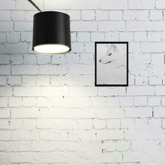 Wolf Ink Drawing on Paper Minimalist Art Hand-Drawn Black & White Wildlife OOAK - Picture 2 of 2